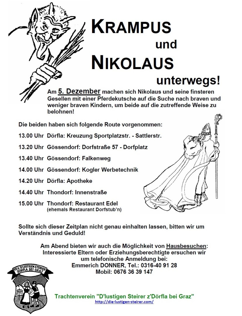 Nikolaus und Krampus unterwegs in Gössendorf 2026
